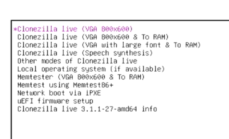 Clonezilla - Boot menu