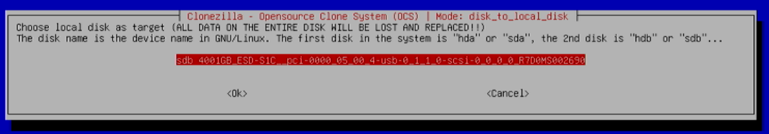 Clonezilla - Target Disk